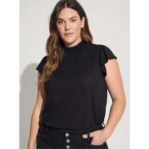 Torrid Flutter Sleeve Top Womens 2X Black Cotton Modal Mock Neck Smocked Career